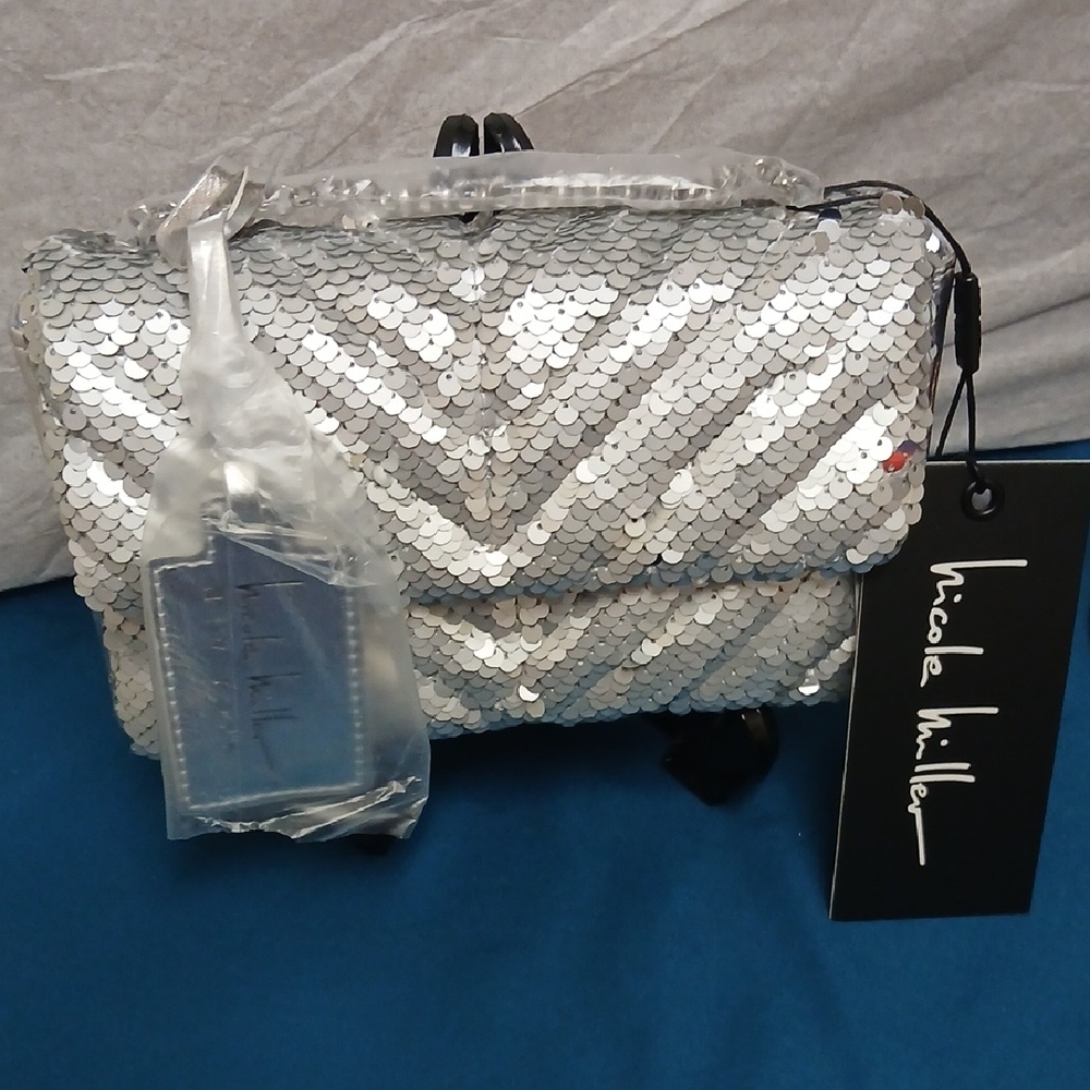 Nicole Miller Shimmering Silver Sequin Evening Bag